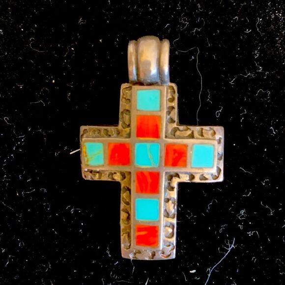 Silver snd Turquoise pendant Cross - Picture 1 of 3